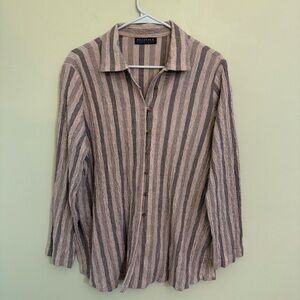 Asiatica Striped tan / black blouse crinkly high end luxury.
